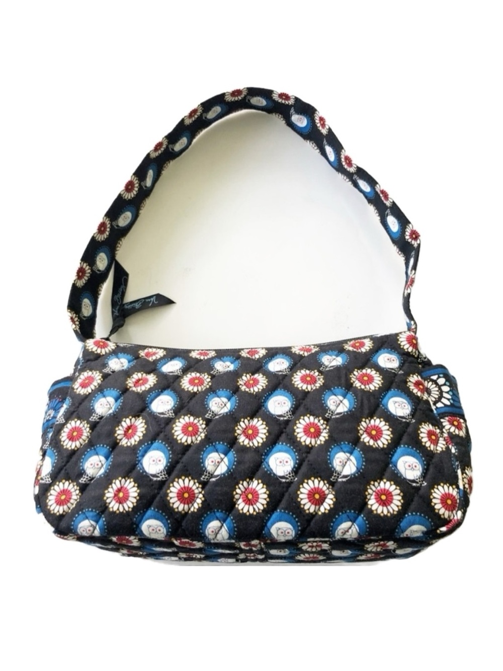 Vera Bradley Quilted Cotton Maggie Night Owl Shoulder Bag Top Zip Closure ⬛️🟦🟥